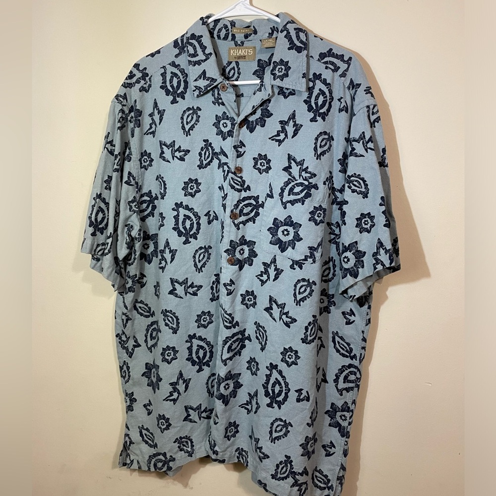 Khaki’s Shirt by Arrow Mens Large tall camp Big Shirt Cotton Blue w/fun design